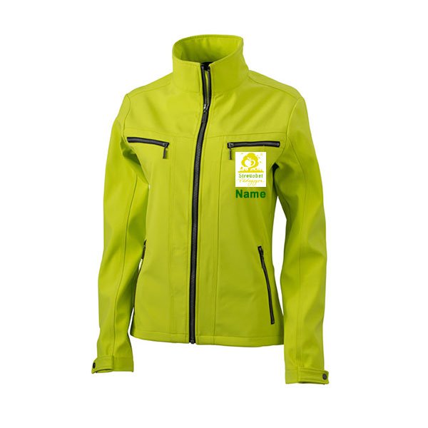 Frauen Softshell Jacke Inklusive Streuobst Pädagogen Brustwappen / Namen sowie Rückendruck